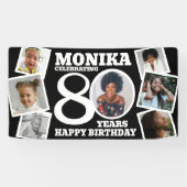 80歳の誕生日バナー カスタムフォト モノクロ 横断幕 (横)