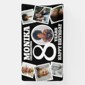 80歳の誕生日バナー カスタムフォト モノクロ 横断幕 (縦)