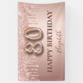 80歳の誕生日バラ金ゴールドグリッターピンクバルーンスタイル 横断幕 (縦)