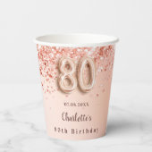 80歳の誕生日バラ金ゴールドグリッターモノグラム名 紙コップ (裏面)