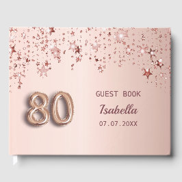 80歳の誕生日バラ金ゴールドスターピンクのシック ゲストブック