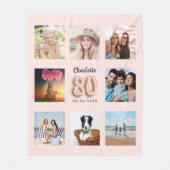 80歳の誕生日バラ金ゴールドピンクの写真コラージュ名 フリースブランケット (正面)