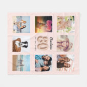 80歳の誕生日バラ金ゴールドピンクの写真コラージュ名 フリースブランケット (正面(横))