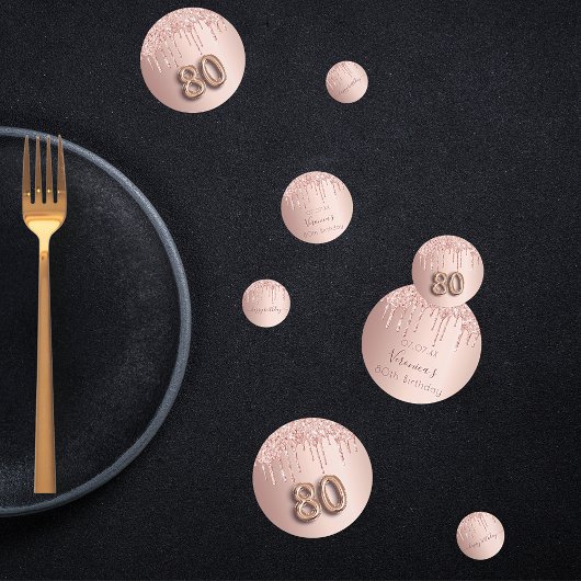 80歳の誕生日バラ金ゴールドピンクモノグラム コンフェッティ