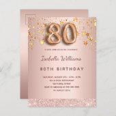 80歳の誕生日バラ金ゴールドピンク星バルーンスクリプト ポストカード (正面/裏面)