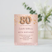 80歳の誕生日バラ金ゴールドピンク星バルーンスクリプト ポストカード (スタンド正面)