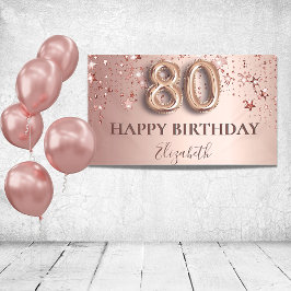 80歳の誕生日バラ金ゴールドピンク星バルーンスクリプト 横断幕