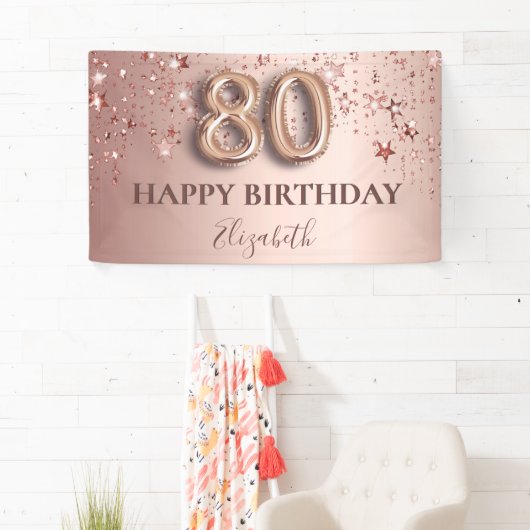 80歳の誕生日バラ金ゴールドピンク星バルーンスクリプト 横断幕 (インサイチュ)