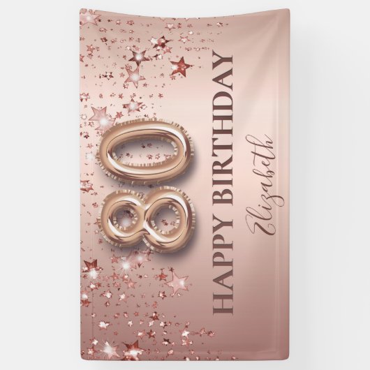 80歳の誕生日バラ金ゴールドピンク星バルーンスクリプト 横断幕 (縦)