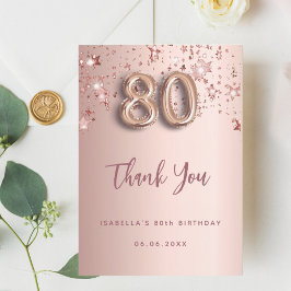 80歳の誕生日バラ金ゴールドピンク サンキューカード