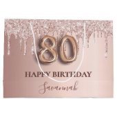 80歳の誕生日バラ金ゴールドピンク ラージペーパーバッグ (裏面)