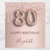 80歳の誕生日バラ金ゴールドピンク ワインラベル (シングルラベル)