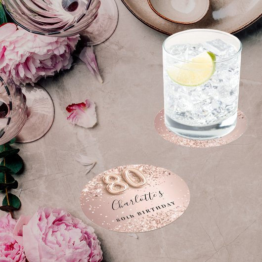 80歳の誕生日バラ金ゴールド名 ラウンドペーパーコースター