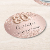 80歳の誕生日バラ金ゴールド名 ラウンドペーパーコースター (アングル)