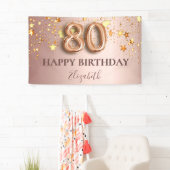 80歳の誕生日バラ金ゴールド星ピンクのバルーンのスクリプト 横断幕 (インサイチュ)