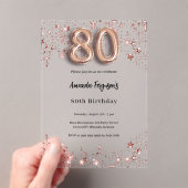 80歳の誕生日バラ金ゴールド星澄んパーティー アクリル招待状 (インサイチュ (ポータブル))