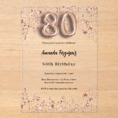 80歳の誕生日バラ金ゴールド星澄んパーティー アクリル招待状 (正面)