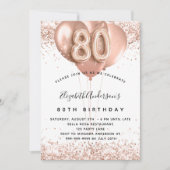 80歳の誕生日バラ金ゴールド白い風船 招待状 (正面)