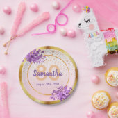 80歳の誕生日バラ金ゴールド紫の花模様名 ペーパープレート (パーティー)