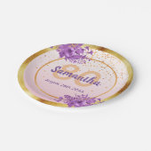 80歳の誕生日バラ金ゴールド紫の花模様名 ペーパープレート (アングル)