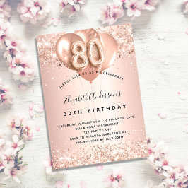 80歳の誕生日バラ金ゴールド赤面バルーンエレガント 招待状