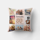 80歳の誕生日バラ金ゴールド赤面ピンク写真コラージュ クッション (裏面)