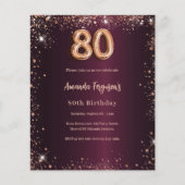 80歳の誕生日バーガンディ金ゴールド招待 (正面)