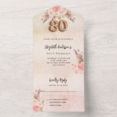 80歳の誕生日パンパスグラスバラピンク花模様RSVP オールインワン招待状 (内側)