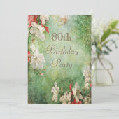 80歳の誕生日パーティーがみすぼらしいシック·ハイビスカスの花々 招待状 (スタンド正面)