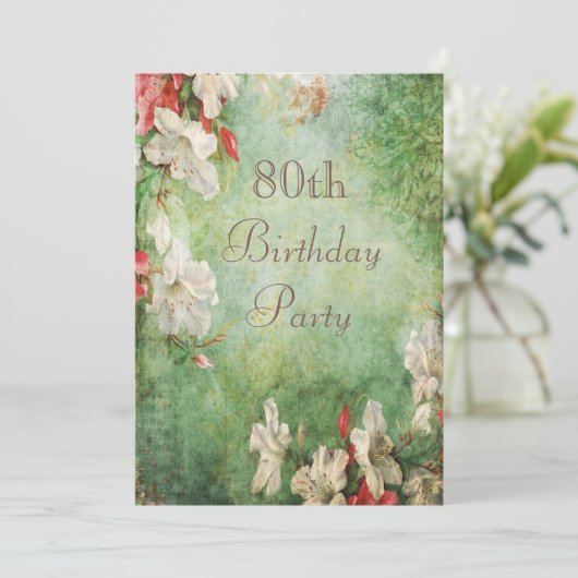 80歳の誕生日パーティーがみすぼらしいシック·ハイビスカスの花々 招待状 (スタンド正面)