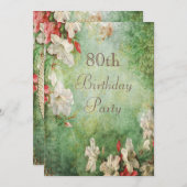 80歳の誕生日パーティーがみすぼらしいシック·ハイビスカスの花々 招待状 (正面/裏面)