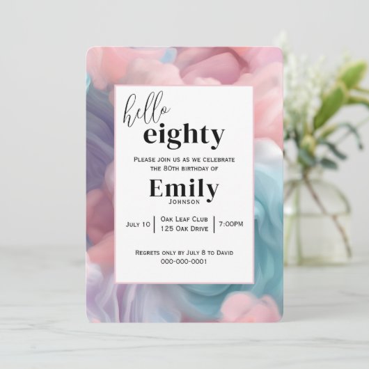 80歳の誕生日パーティーのためのコットンキャンディ抽象芸術 招待状 (スタンド正面)