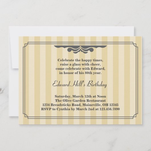 80歳の誕生日パーティーのエレガント招待状 招待状 (正面)