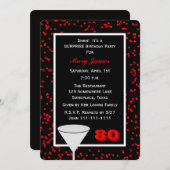 80歳の誕生日パーティーのサプライズ グラスとコンフェッティ 招待状 (正面/裏面)