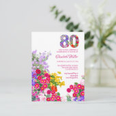 80歳の誕生日パーティーのモダンフラワー招待状 ポストカード (スタンド正面)