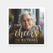80歳の誕生日パーティーの写真で乾杯 スタンダードカクテルナプキン (正面)