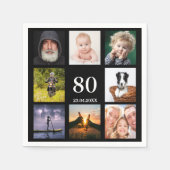 80歳の誕生日パーティーの写真コラージュの男たちブラック スタンダードカクテルナプキン (正面)