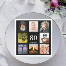 80歳の誕生日パーティーの写真コラージュの男たちブラック