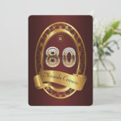 80歳の誕生日パーティーの女性と男性、エレガントな色 招待状 (スタンド正面)