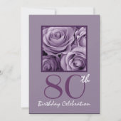 80歳の誕生日パーティーの招待薄紫パープルバラ 招待状 (正面)