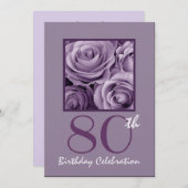 80歳の誕生日パーティーの招待薄紫パープルバラ 招待状 (正面/裏面)