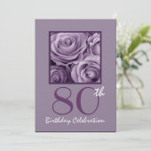 80歳の誕生日パーティーの招待薄紫パープルバラ 招待状 (スタンド正面)