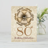 80歳の誕生日パーティーの招待金ゴールドフラワーボウ 招待状 (スタンド正面)