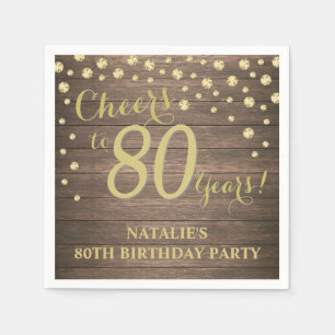 80歳の誕生日パーティーの木と金ゴールドのダイ素朴ヤモンド スタンダードカクテルナプキン