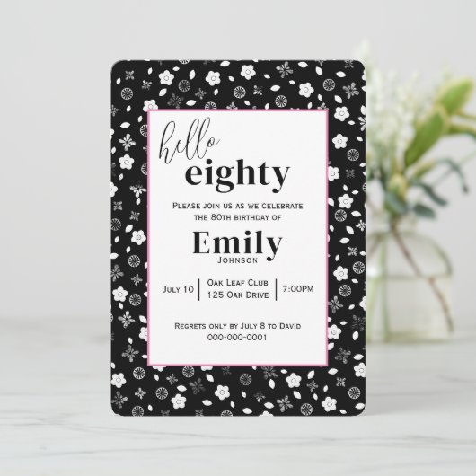 80歳の誕生日パーティーの白黒のポシー 招待状 (スタンド正面)