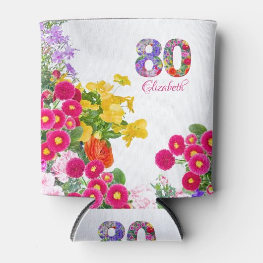 80歳の誕生日パーティーの花の花束のクーラー 缶クーラー (正面)