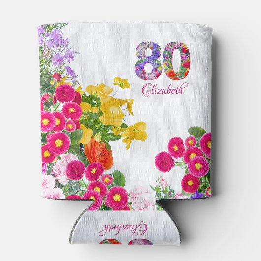 80歳の誕生日パーティーの花の花束のクーラー 缶クーラー (裏面)