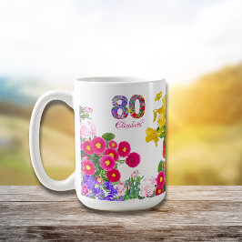 80歳の誕生日パーティーの花束のコーヒーマグ コーヒーマグカップ
