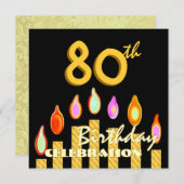 80歳の誕生日パーティーの金ゴールドキャンドルテンプレート 招待状 (正面/裏面)