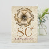 80歳の誕生日パーティーの金ゴールドフラワーボウ 招待状 (スタンド正面)